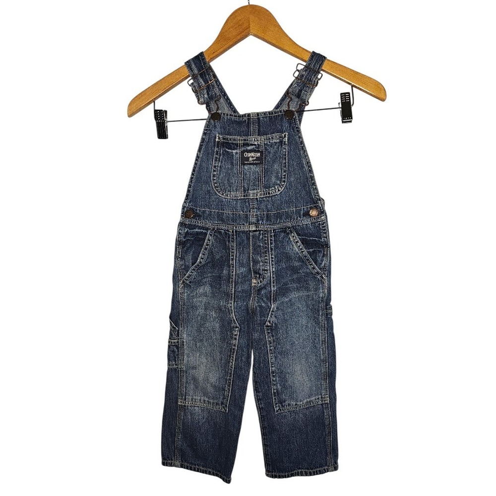 Classic OshKosh‎ Vestbak Blue Denim Bib Overalls Kids Unisex Size 3 Toddler EUC